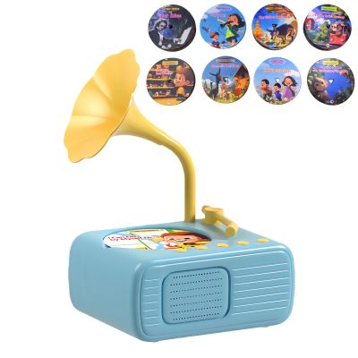 2026 New Kids Phonograph with 96 Audio Cards + 8 DIY Recordable Cards - Toddler Gramophone Record Player - Early Education Phonograph Story Machine-Bedtime Story Music Player (Blue)