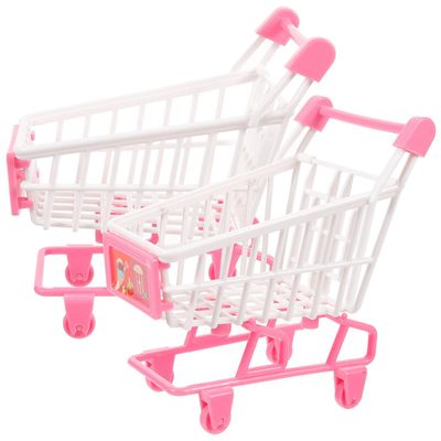 Beaupretty 2pcs Miniature Shopping Cart for Ages Pretend Play Grocery Cart in Promotes Hand-Eye Coordination and Interaction for Role Play and Desk Storage