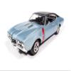 1968 442 W30 Holiday Coupe Teal Frost Metallic with Red Stripes and Black Vinyl Top Hemmings Motor News July 2023 Cover Car American Muscle Series 1/18 Diecast Model Car by Auto World AMM1350 view 1