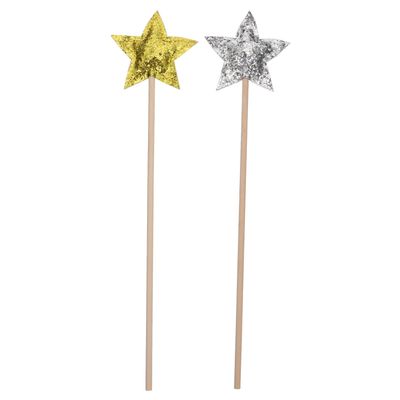Alasum 2PCS Star Shape Fairy Wands for Birthday Party Dress-up Silver Gold Glitter Wands for Role Play and Costume Accessories