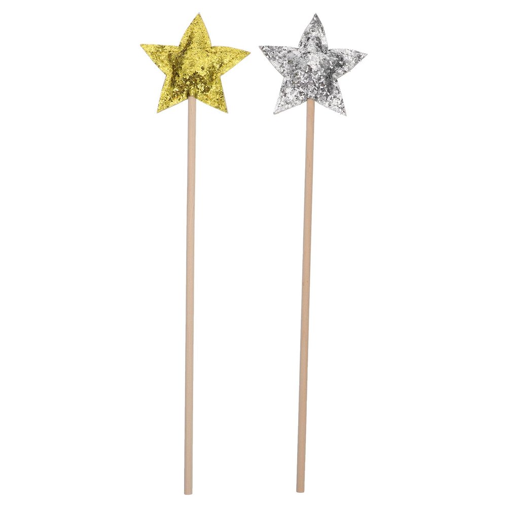 Alasum 2PCS Star Shape Fairy Wands for Birthday Party Dress-up Silver Gold Glitter Wands for Role Play and Costume Accessories