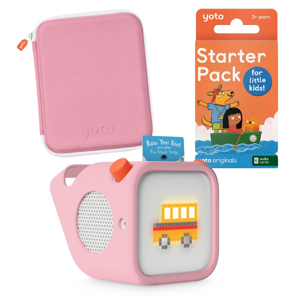 YOTO Player Bundle + Starter Pack for Little Kids + Adventure Jacket & Card Case in Think Pink - Kids Screen-Free Bluetooth Audio Player, All-in-1 Travel Device for Stories Music Podcasts White Noise