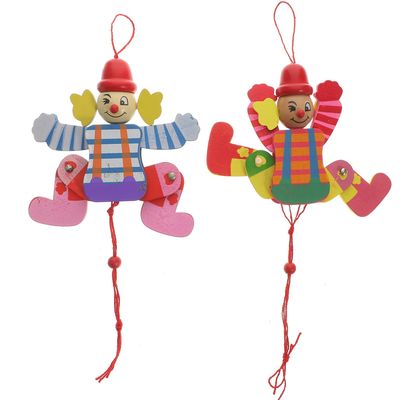 Abaodam 2Pcs Wooden Clown Marionette Puppets Pull String for Interactive Play Finger Dexterity Exercise Creative Educational Puppet Dolls for Boys