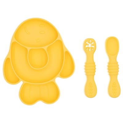 Baby Silicone Feeder Set, BabyX 3-pcs Golden-Fish-themed Baby Plate with Suction, Spoon and Fork for Babies Toddler Kids, BPA-Free, Baby Utensils Feeding Supplies, Microwave and Dishwasher Safe