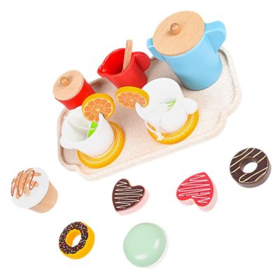 ORFOFE Wooden Tea Pretend Play Dessert Food Miniature Tableware for Creative Role Play and Social Skills Development Educational Afternoon Tea Pretend Playthings