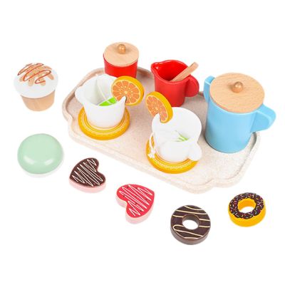 Abaodam Wooden Afternoon Tea Playset with Realistic Miniature Dessert Props for Pretend Play Educational for Birthday and S Day