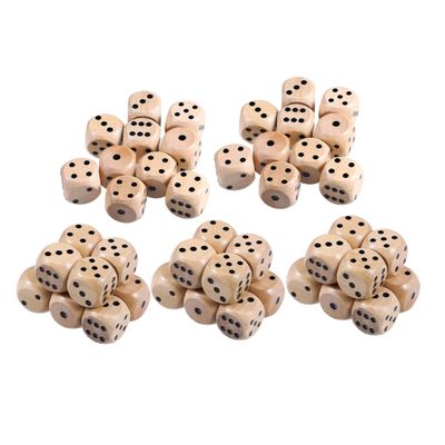 Beaupretty 50pcs Wooden Dice Set Cube Blocks with Rounded Corners for Board Games and Math Teaching Solid Wood Dice with Deep Engraved Dots Classroom and Party Accessories
