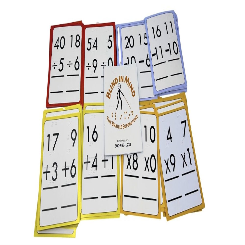 Brailled Math Flash Cards, Addition, Subtraction, Multiplication, Division, Plus Practise Problems, Accessible and Engaging Math Practice for Students, Teachers, Parents, Schools, and Tutors