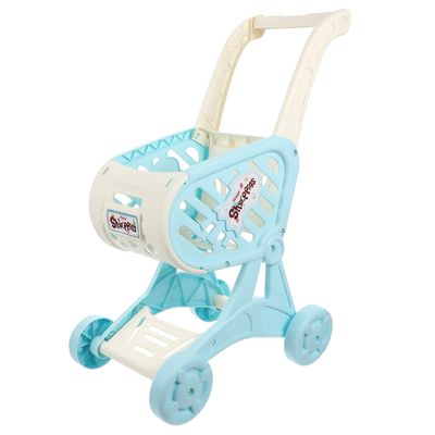 WOONEKY High Imitation Shopping Cart with Smooth Arc Design for Boys and Pretend Play Supermarket Trolley for Role-Playing and Family Enjoyment Blue
