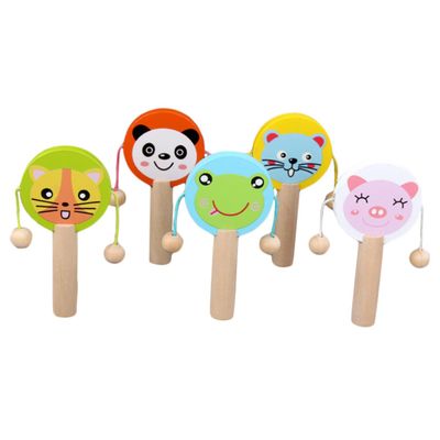 Beaupretty 5pcs Wooden Rattle Cartoon Animal Pattern Handheld Drum Rattles for Sensory Development Early Education Sturdy Wood Material