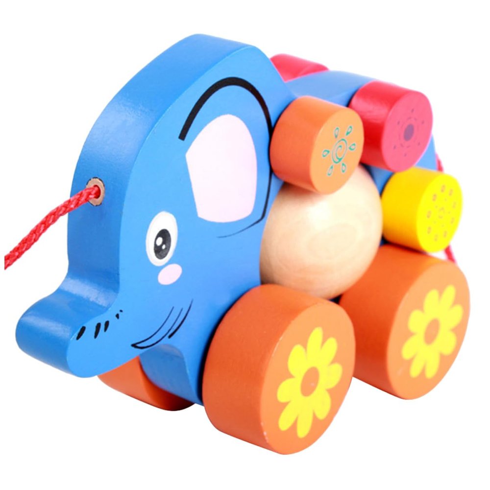 FAVOMOTO Creative Elephant Pull Along Cart for Cartoon Animal Walker Fun Pull Car for Develops Motor Skills and Coordination Safe and Engaging Plaything for Boys