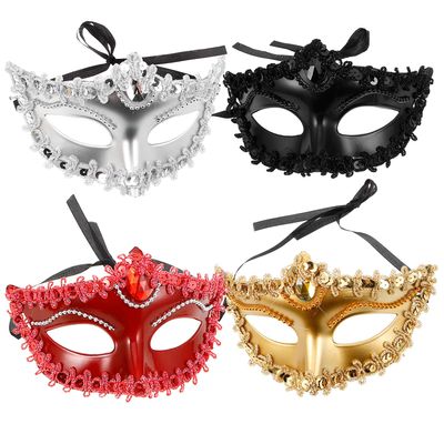 BESPORTBLE 4pcs Half-face Masquerade Masks for Dance Party Stage Decor European American Style Costume Prop Comfortable Breathable Design in Ebony Crimson Metallic Yellow