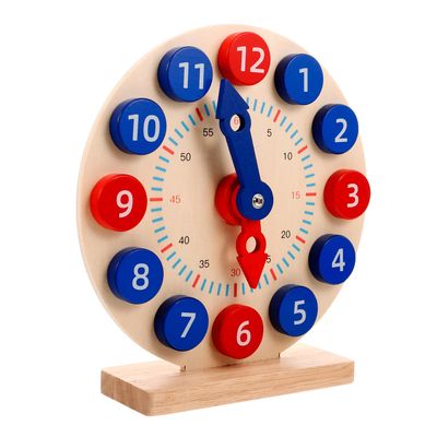 WESIEVYA Educational Wooden Teaching Clock for Learning Smooth Safe Edges Cognitive Model for Classroom and Home Use Interactive Development Tool for Boys