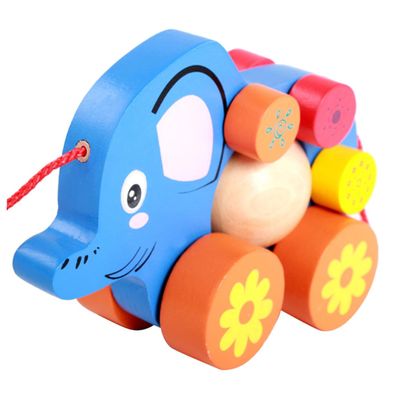 Toyvian Elephant Pull Cart for Cartoon Animal Design Boy Educational Pull Along Walker Enhancing Practical Skills and Observation Safe Fun for Playing
