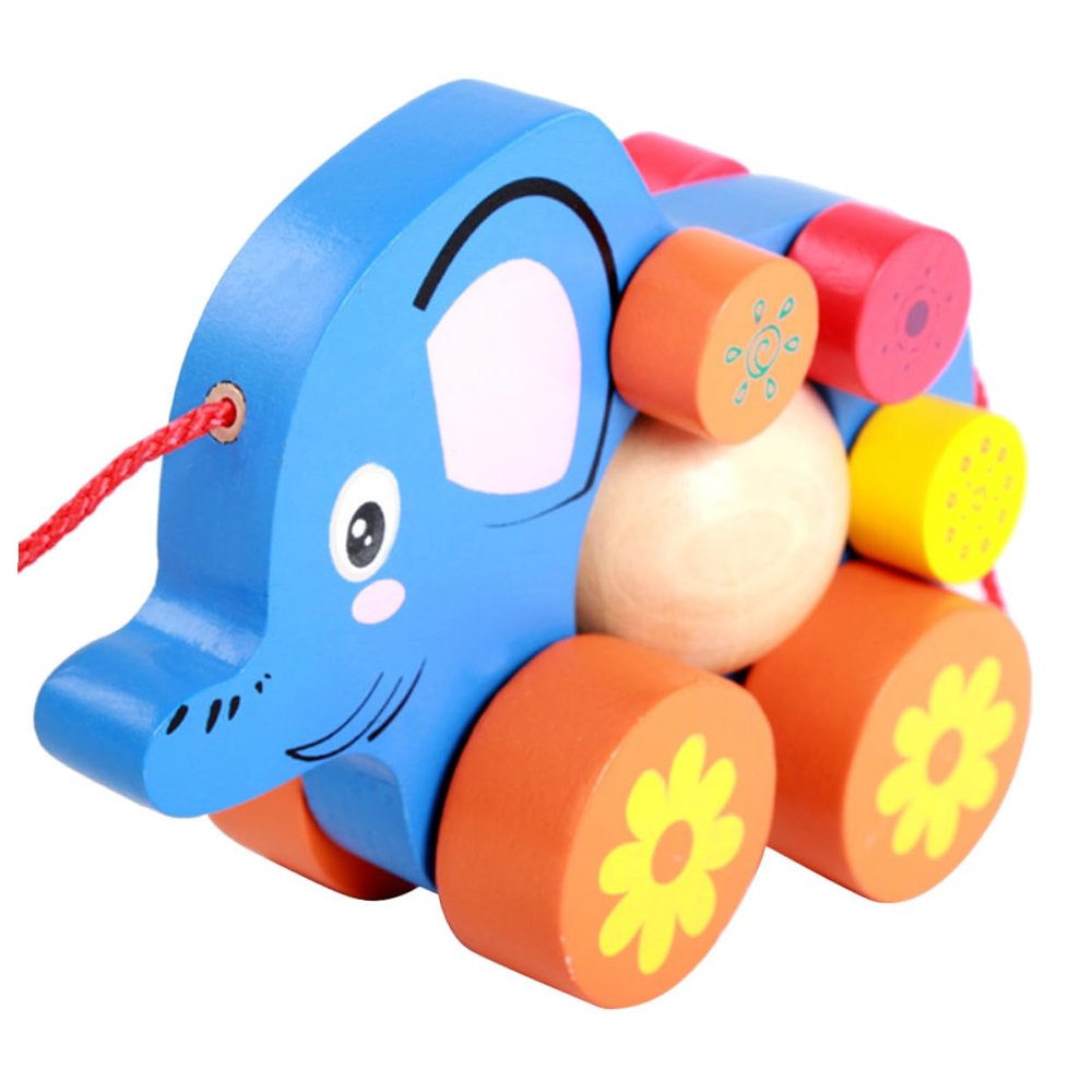 Toyvian Elephant Pull Cart for Cartoon Animal Design Boy Educational Pull Along Walker Enhancing Practical Skills and Observation Safe Fun for Playing