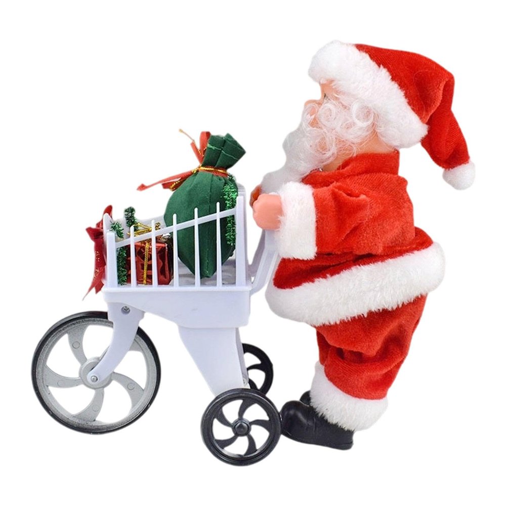 TTETTZ Santa Shopping Cart Toy with Music Desktop Ornament for Festive Decor Xmas Decoration