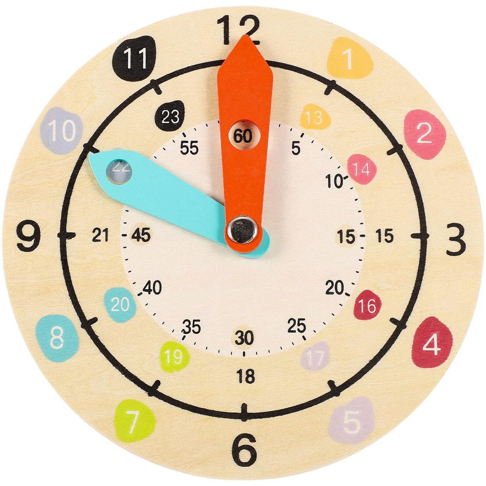 ifundom Wooden Clock for Educational Learning Model with Colorful Numbers Safe High-Grade Wood Interactive Teaching Plaything for Boys and Development