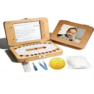 Tooth Fairy Tooth Holder, Handcrafted Natural Wood Storage Box with Fairy Gold Coin, Ideal for Baby Teeth Umbilical Cord Lanugo, Odorless Non-toxic Keepsake Organizer for Lost Teeth (Middle)