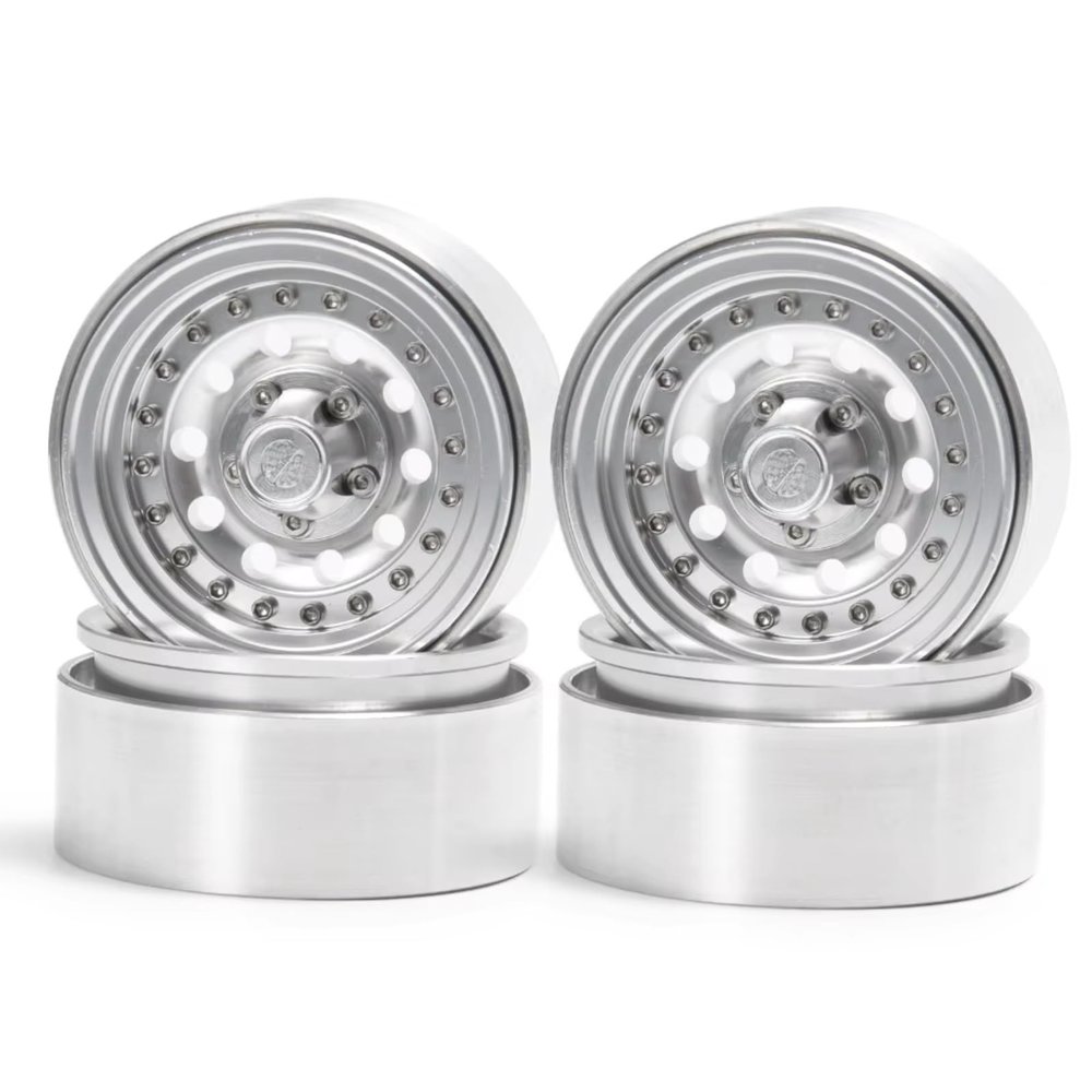 RC Beadlock Wheels For Axial For SCX10 90046 D90 D110 CC01 For TRX4 1/10 4PCS Metal 1.9 Beadlock Wheel Hub Rim RC Car Crawler Upgrade Parts(Silver)