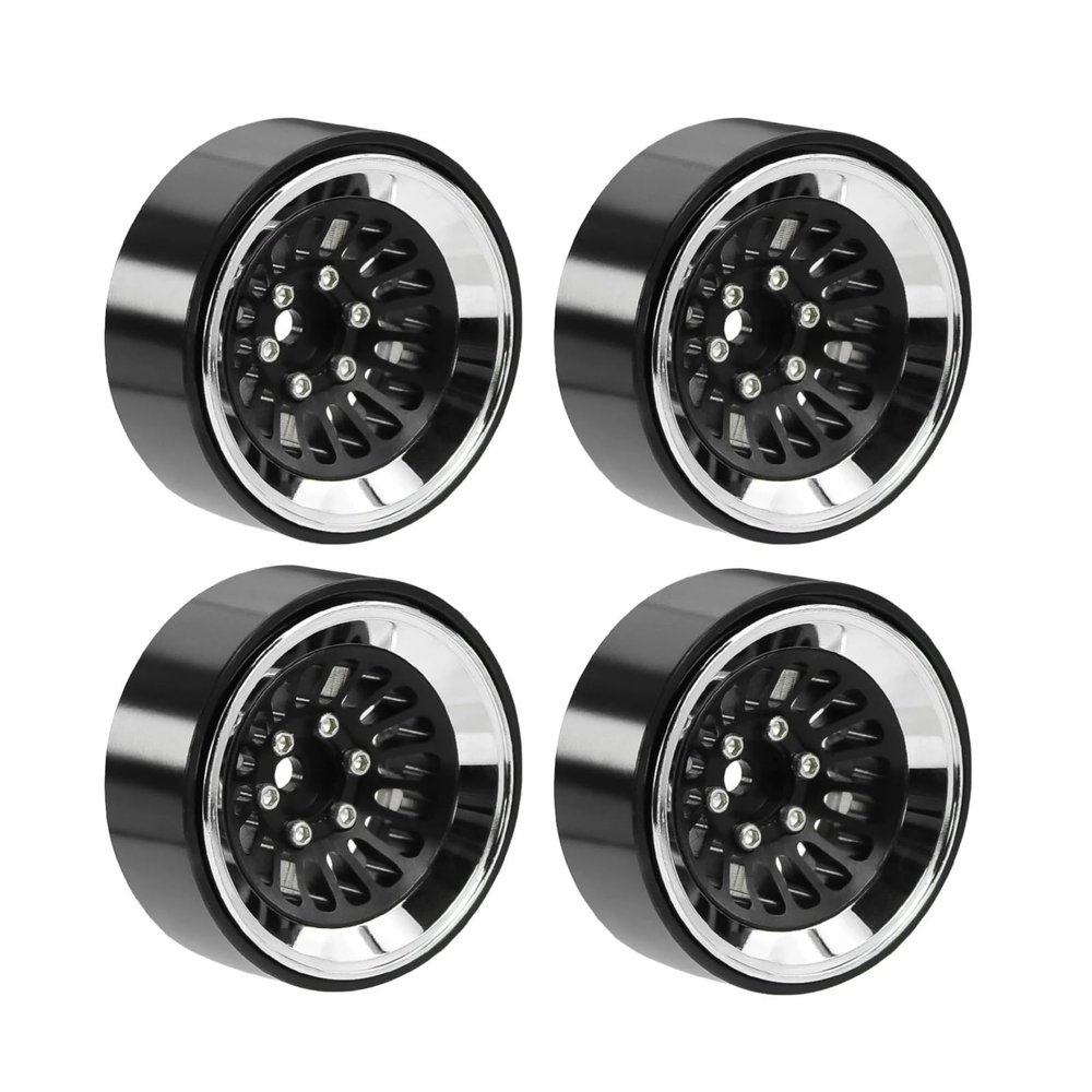 RC Beadlock Wheels For Axial For SCX24 For TRX4M 1/18 CNC Aluminium 1.3 Inch Colorful Lock Tire Wheel Hub RC Car Upgrade Replacements Parts(Black)
