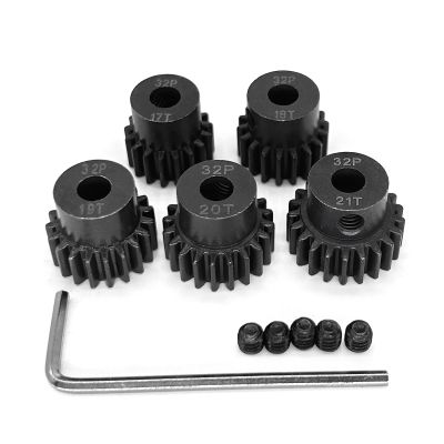 32P 5mm Pinion Motor Gear 17T 18T 19T 20T 21T Hardened Metal Pinion Motor Gear Sets Fit 5mm Shaft Compatible with HPI Kyosho Losi Axial Tamiya 1/8 1/10 RC Car Monster Truck Buggy