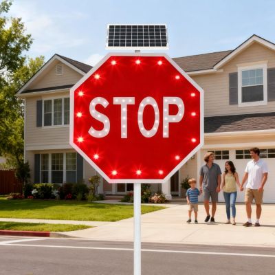 2025 Solar-Powered Flashing Stop Sign with 24Leds | High-Intensity Reflective from 0.5 Miles | Weather-Resistant Solar Aluminum Traffic Road Warning Sign 80cm/31.5in