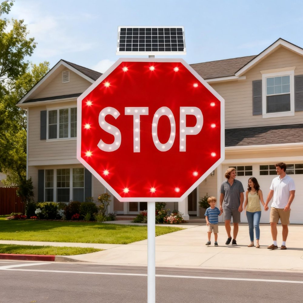 2025 Solar-Powered Flashing Stop Sign with 24Leds | High-Intensity Reflective from 0.5 Miles | Weather-Resistant Solar Aluminum Traffic Road Warning Sign 80cm/31.5in