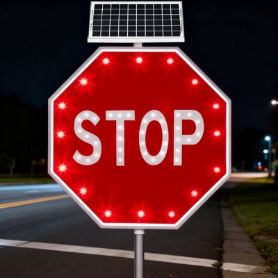 2025 Upgraded Solar Led Stop Sign With 24 High-Visibility Flashing Beads, 2500ft Visibility Range & Ip65 Waterproof, Durable Aluminum Traffic Sign For Road Intersections 80cm/31.5in