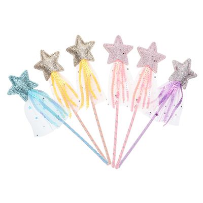 Mikinona 6pcs Star-Shaped Fairy Wands for Party Cosplay Lightweight Portable Wands in Pink Purple Gold Blue for Birthday Wedding Festival Play