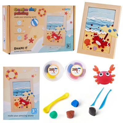 DIY Picture Frame Clay Art Kit for Kids - Beach Theme Air Dry Clay Set with Wooden Frame, Tools & Tutorial Cards, Creative Arts and Crafts Gift Set for Children Ages 3+