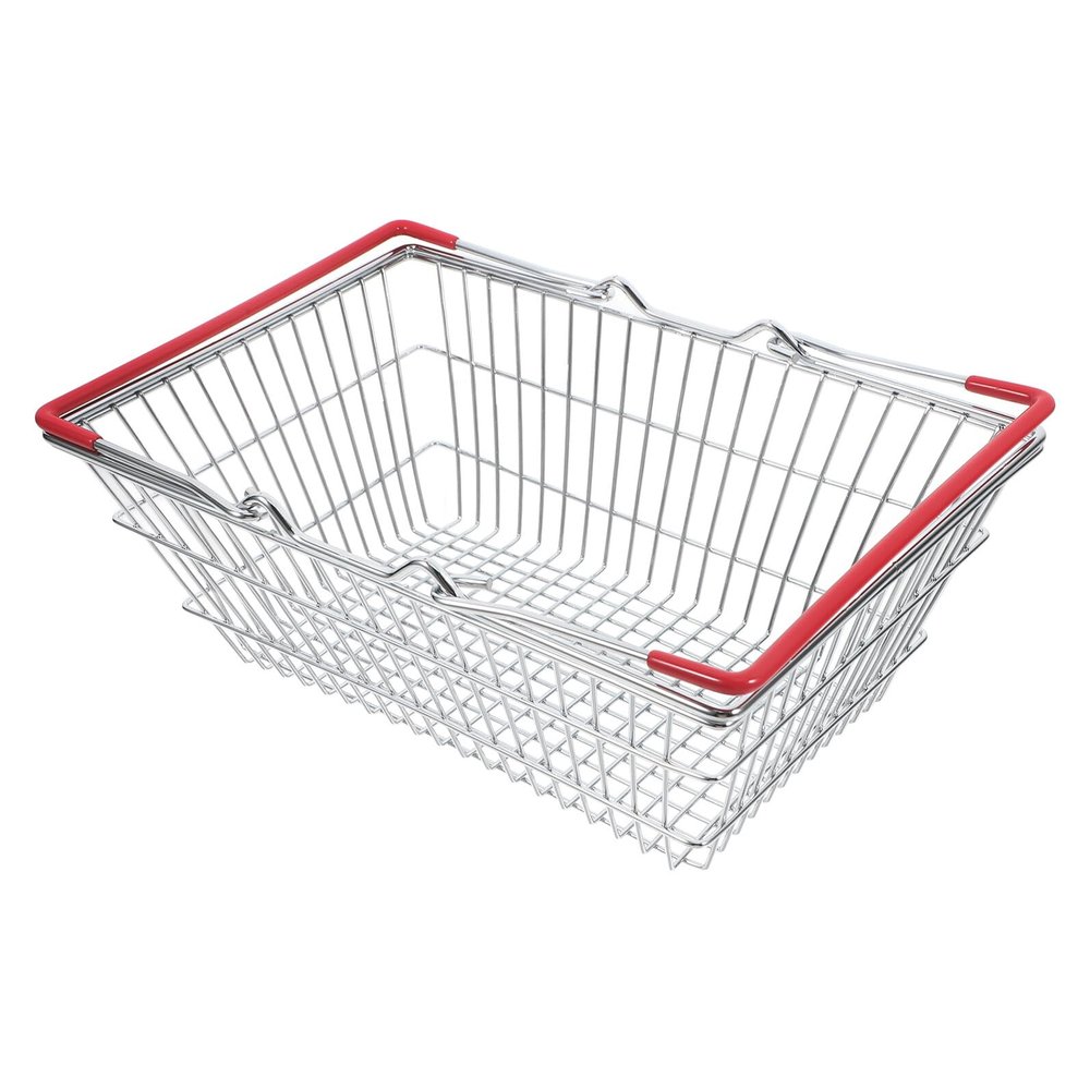 HAPINARY Mini Iron Shopping Basket with Handles Tiny Organizer Bin for Classroom Storage Grocery Cart for Boys and Compact Crimson Container for Fruits Snacks and Veggies