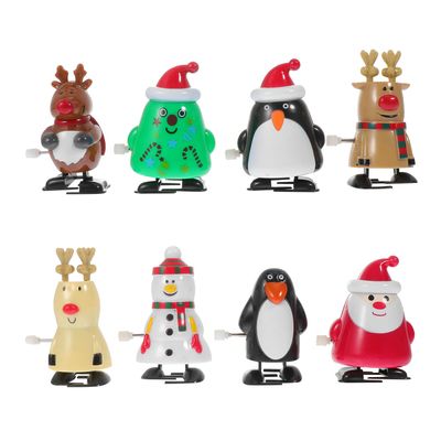 CVUTOVO 8 Pcs Wind-up Christmas Walking Jumping Clockwork Cartoon Novelty Party Favors for Fun Holiday Stocking Stuffers Random Color