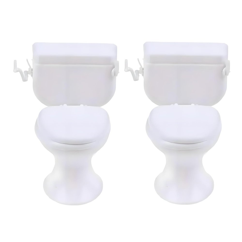 2Pcs 1:12 Scale Miniature Bathroom Toilet - Realistic Dollhouse Furniture for DIY Crafts, Dioramas and Architectural Models