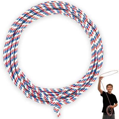 Cowboy Lasso Rope for Kids with Pre-Tied Loop, 20' - 9mm Unwaxed Lariat Roping Rope Toy for Indoor Outdoor Western Play & Costume Prop (Red Blue)