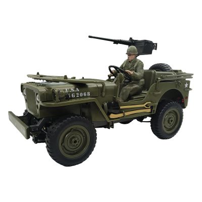 YUCT 1/10 RC Crawler Willys Jeep, RC Rock Crawler 4x4 Military Off-Road Car with Driver Figure & Machine Gun Oliver Green