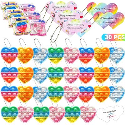 30 Packs Kids Valentines Day Gifts for School Pop Fidget Toys with Valentines Cards for Kids Classroom,Mini Sensory Valentines Day Cards Party Favors,Classroom Must Haves Gift Exchange Bulk Gift