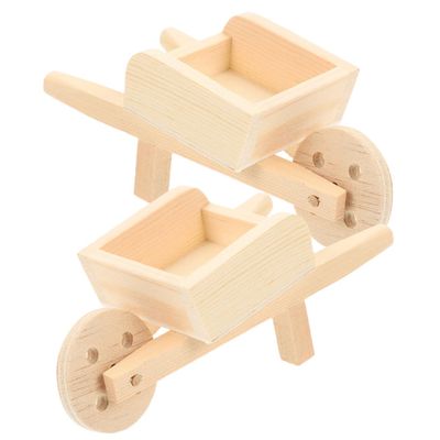 LOPUNER 2 pcs Miniature Wooden Wheelbarrows Models Realistic Mini Cart Barrows for Dollhouse Decor Creative Home Ornament Natural Wood Craft for Indoor Display