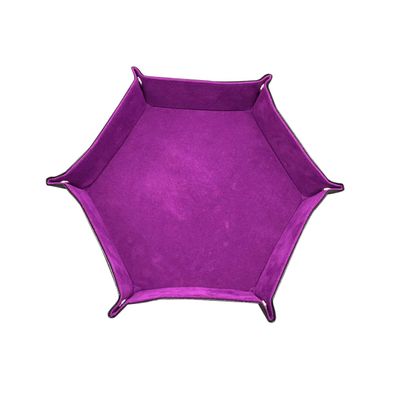 Alasum Hexagon PU Leather Dice Tray Collapsible Storage Box with Thickened Button Foldable Hexagonal Dice Holder for RPG Tabletop Games and Desktop Organizer Purple