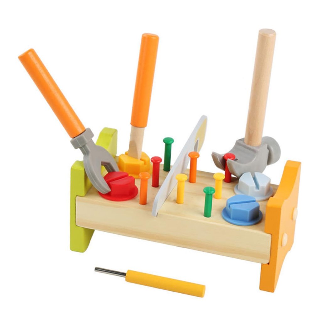 BAZEITFLOW Educational Wooden Pounding Peg Workbench Bright Color Hammering Activity for Fine Motor Skill Development and Early Learning