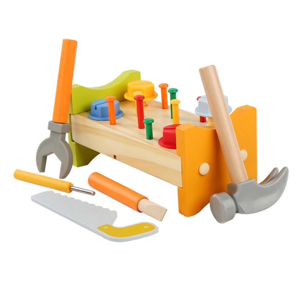Outanaya Wooden Pounding Peg Workbench Educational with Hammer for Bright Montessori Fine Motor Skills Development for Indoor Learning and Play