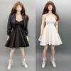 1/6 Scale French-Style Fitted A-line Umbrella Skirt for 12-inches Action Figure Body, 1/6 Female Clothing Strapless Short Dress & Distressed Leather Short Jacket Optionals (White Dress) view 2