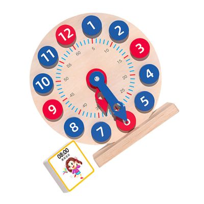FUNOMOCYA Wood Clock for Bright Color Cognitive Learning Tool for Recognition Early Educational Montessori Clock Model for Development and Family Interaction