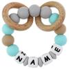 Personalized Baby Rattle Teether with Name, Customized Grasping Activity Shaker Grab Rattles, Early Educational Toys with Wood Teething Rings for Newborn Infant Toddler (Light Grey) view 1