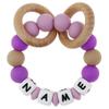 Personalized Baby Rattle Teether with Name, Customized Grasping Activity Shaker Grab Rattles, Early Educational Toys with Wood Teething Rings for Newborn Infant Toddler (Purple) view 1