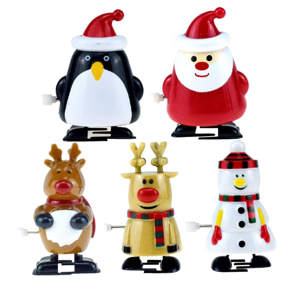 ERINGOGO 5Pcs Christmas Wind Up Santa Snowman Penguin Reindeer Clockwork Walking for Party Favors Stocking Stuffers Plastic Safe