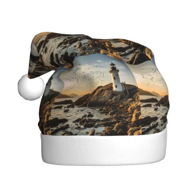 aabkjgfr Lighthouse And Gull Print Adult Santa Hat,Soft And Comfortable Santa Hat,Suitable For New Year'S Holiday Parties,Indoors And Outdoors.