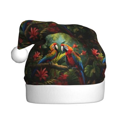 aabkjgfr Toucans Parrot Palm Tree Leaves Print Adult Santa Hat,Soft And Comfortable Santa Hat,Suitable For New Year'S Holiday Parties,Indoors And Outdoors.
