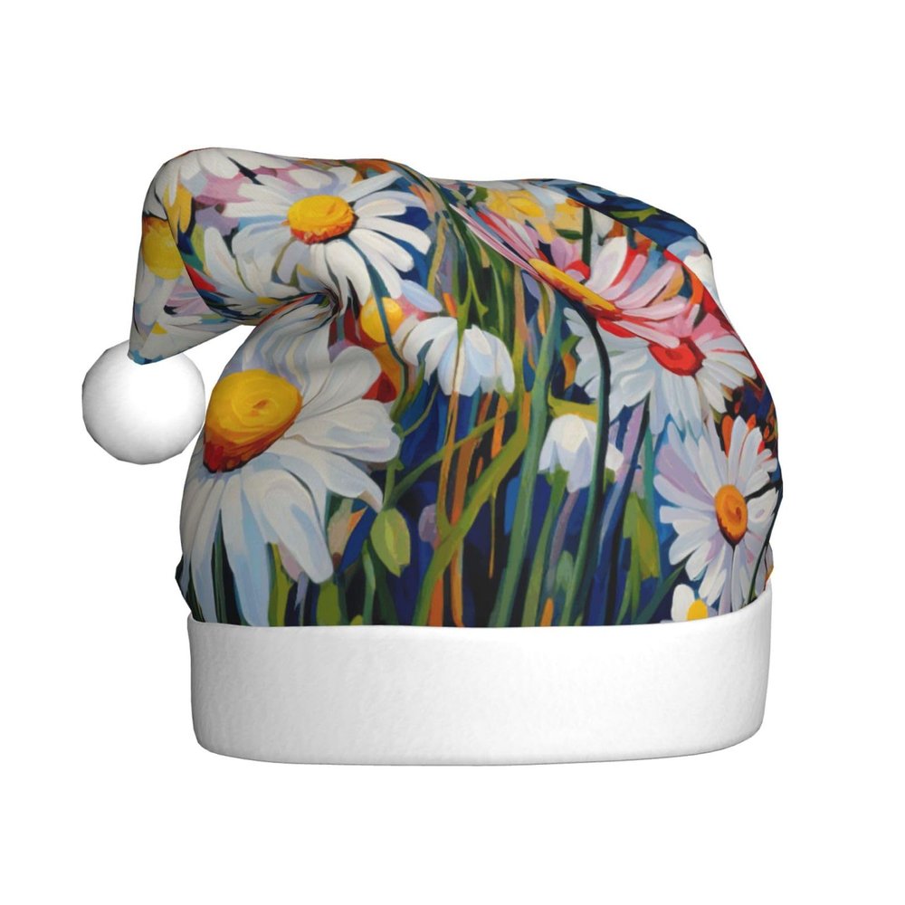 aabkjgfr Summer Floral Daisies Flower Print Adult Santa Hat,Soft And Comfortable Santa Hat,Suitable For New Year'S Holiday Parties,Indoors And Outdoors.