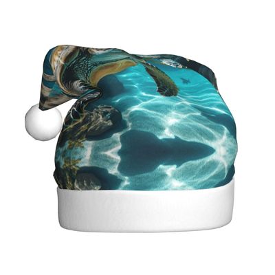 aabkjgfr Swimming Tortoise Sea Print Adult Santa Hat,Soft And Comfortable Santa Hat,Suitable For New Year'S Holiday Parties,Indoors And Outdoors.
