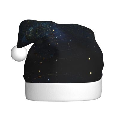 aabkjgfr Star Constellation Map Print Adult Santa Hat,Soft And Comfortable Santa Hat,Suitable For New Year'S Holiday Parties,Indoors And Outdoors.